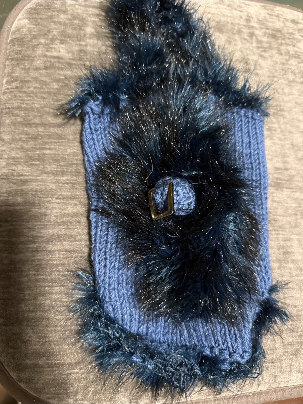 Blue Faux Fur Knit Dog Sweater with Buckle Accent 100%Cotton Strechy